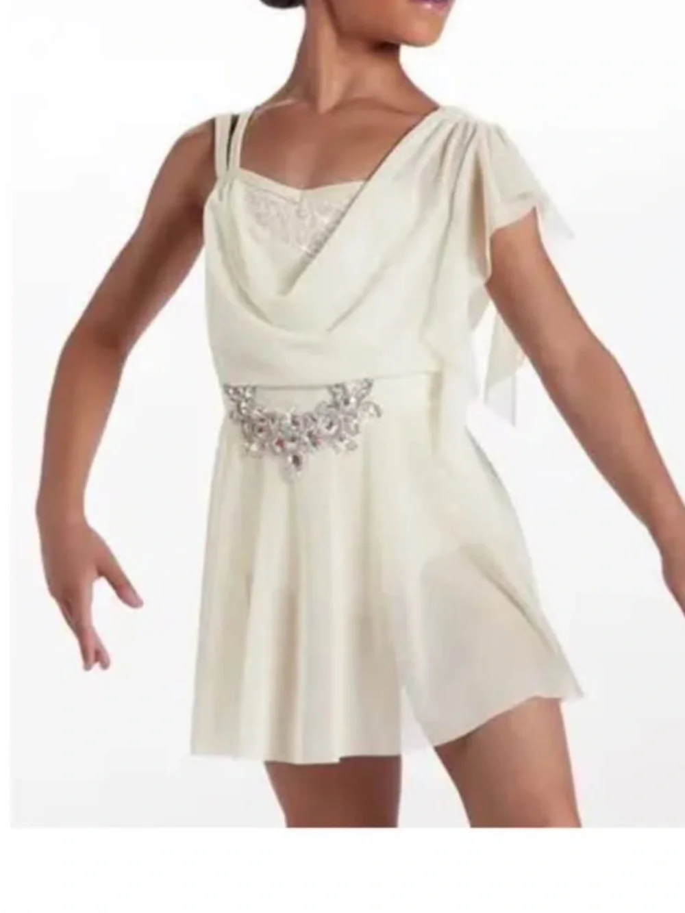 Weissman hand to hold Cream Dance Dress with Jeweled Waist